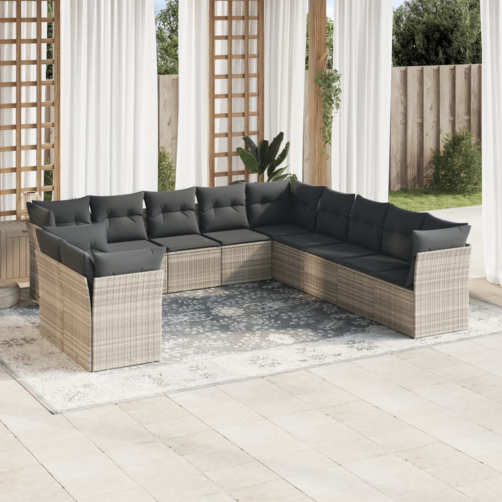 Vidaxl 11-Cz. Garden Furniture Set With Cushions, Grey Rattan Pe