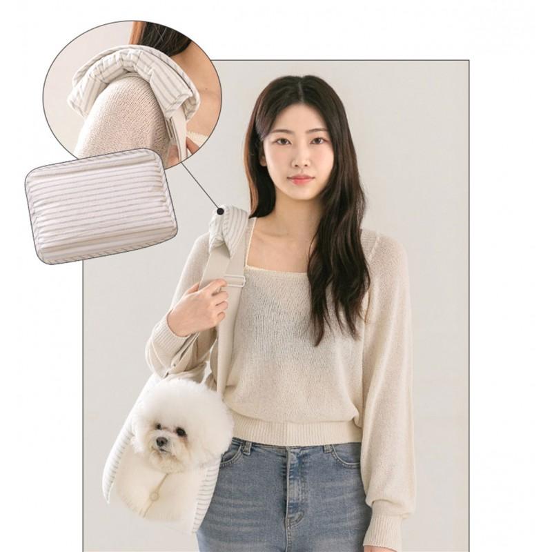 Portable Pet Carrier Bag Cats Dogs Winter Warm Breathable Mesh Striped Shoulder Handheld Travel