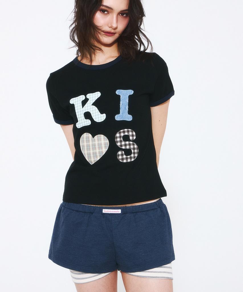 Kimseupeulesikoteunmakes Kiss Mare Applique Logo T-Shirt Black