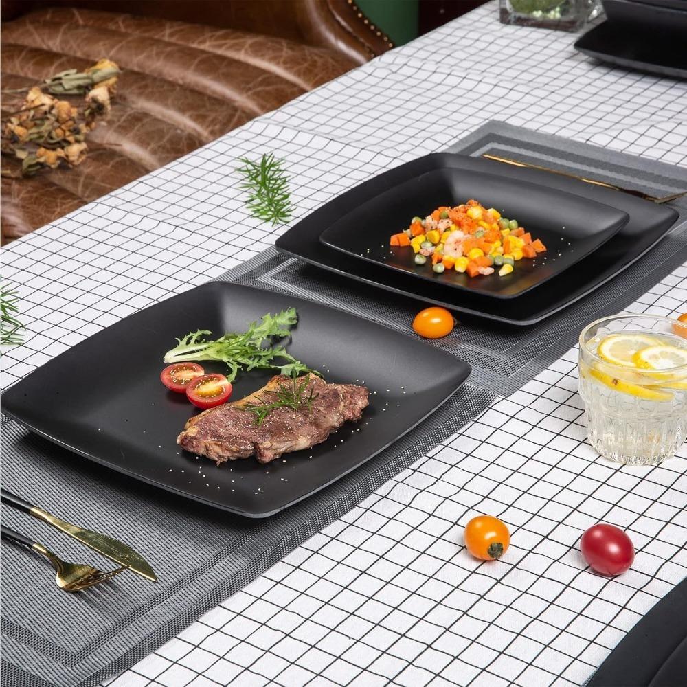 16pcs/Set Reusable Plastic Dinnerware Set Square Dinner Plate Set Tableware Suit  Restaurant