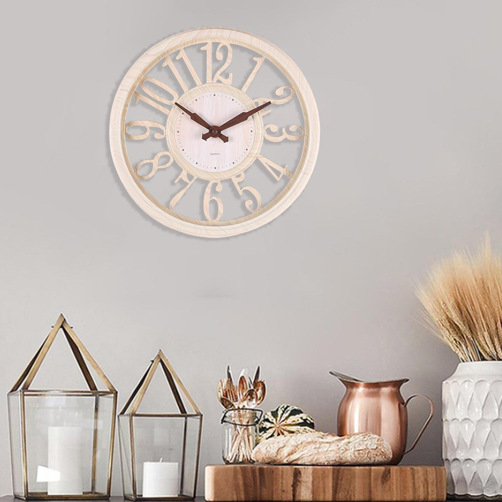 Настенные часы 12 дюймов, Винтажные декоративные часы, Бесшумные и не тикающие, Большие цифры легко читаются, Beige