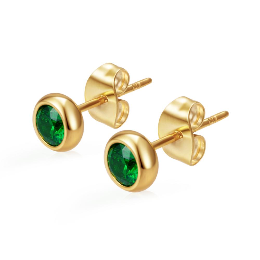 Special for round stainless steel zircon stud earrings women's trend versatile multi-color earrings PVD18K real gold earrings