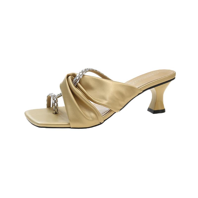 Luxury Crystal High Heels Slippers Women Clip Toe Sandals Square Toe Shoes 2025 Summer Flip Flops Sexy Chunky Shoes Woman Pumps