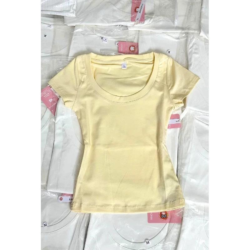 

Women s White Slim Fit U-Neck Cotton T-Shirt, 2025 Style Summer Short Sleeve Top XL 110-120 kg