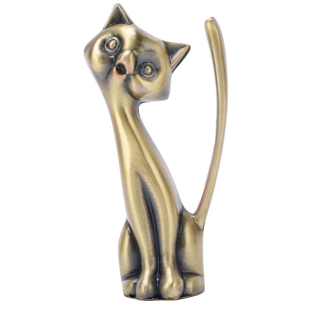 Cat Ring Holder Cat Statuette Style Zinc Alloy Sturdy Durable Retro Style Glossy Ring Organizer for Rings Jewelry