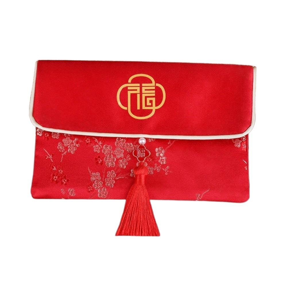 Embroidery Hongbao Blessing Words New Year Red Pockets Large Capacity Brocade Red Envelop  Wedding