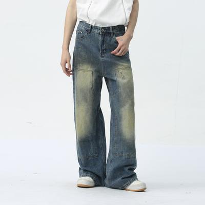 Roupas masculinas, novo produto, emendas retrô de rua, design desgastado, jeans da moda