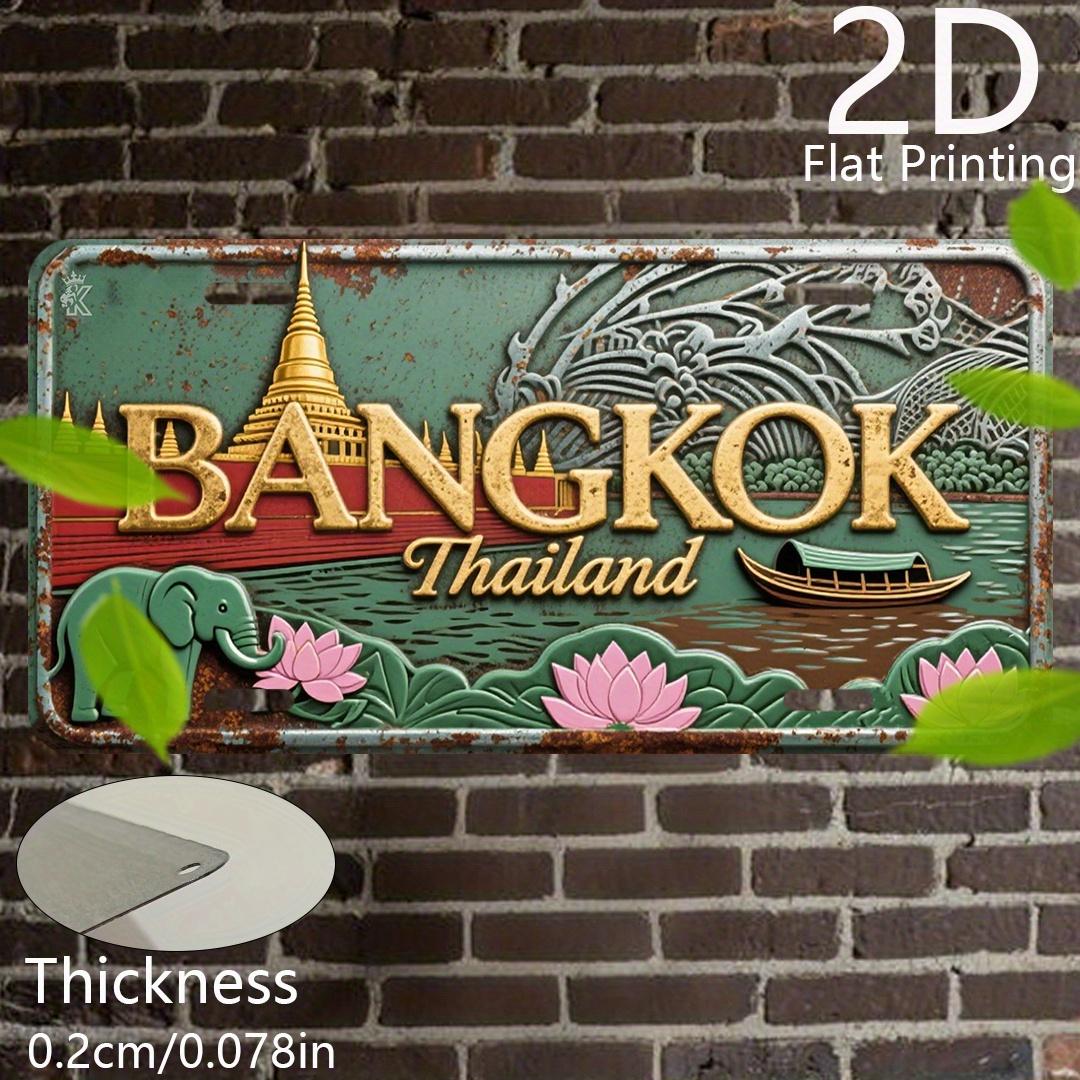 AL Sign  Vintage Durable Metal Plaque Wall Decor Bangkok Thailand Elephant Temple Travel Wall Art 15x30cm(5.9x7.8inch)