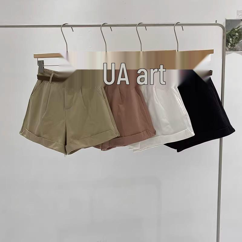 

Cuffed Casual Women s Summer 2025 Korean Slimming High-Waist Wide-Leg Shorts M