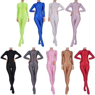 Damen Ganzkörper-Jumpsuit Sport Gym Yoga Tights Bodysuit Rollkragen Langarm Mit Füßen Einteiliger Jumpsuit Clubwear Sportwear