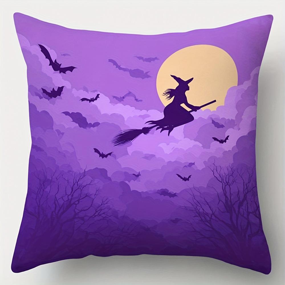 

Домашний декор Ночь Хэллоуина: Чехол на подушку с узором «Летучие мыши, Луна и сцены с ведьмами», подходит для дивана, спальни, автомобиля 50x50cm