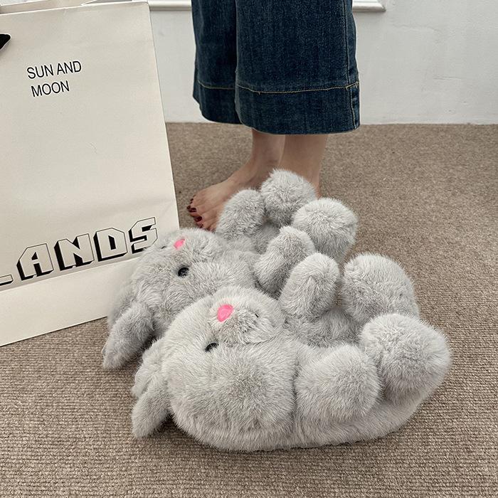 Mengmeng bunny girl fluffy single shoes autumn and winter cute cartoon design feeling bow warm big cotton shoes