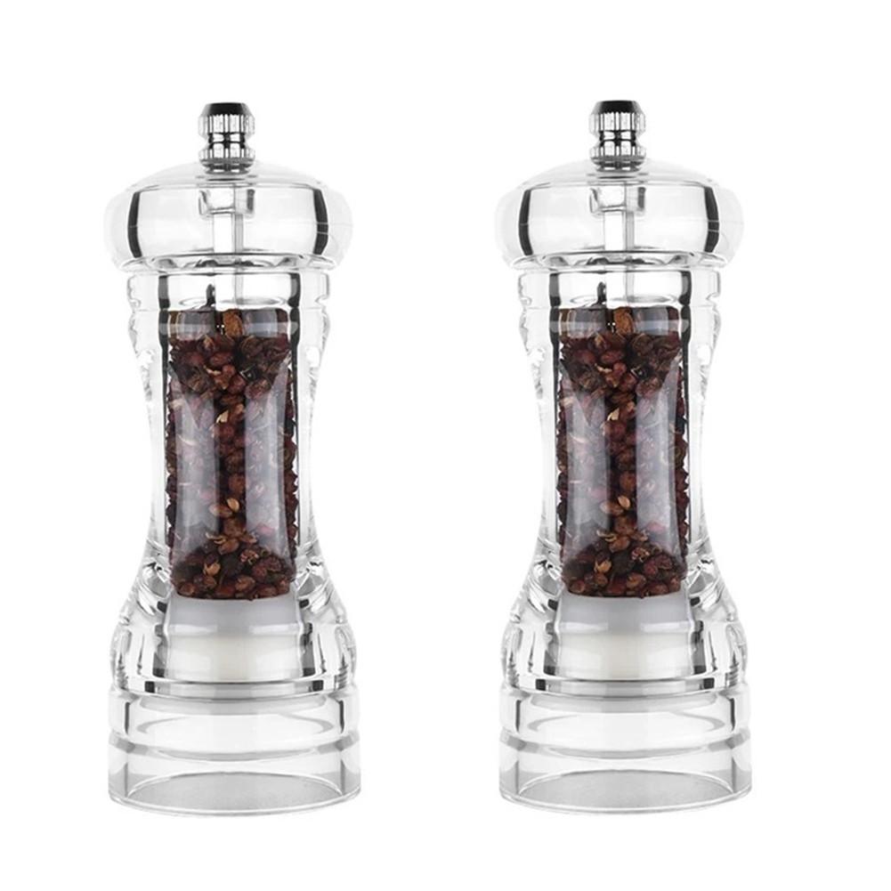 2pcs Pepper Mill And Salt Shaker Set Clear Acrylic Salt And Pepper Mill Adjustable Coarseness For Kitchen Dining Table Picnic