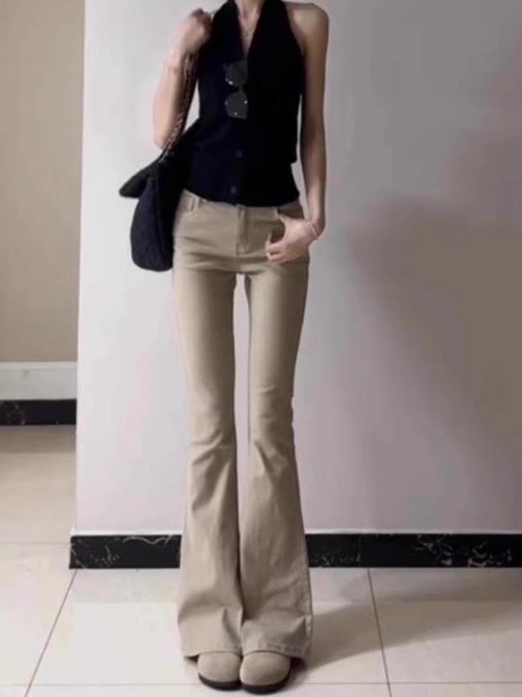 

Hong Kong Retro High-Waisted Skinny Flare Jeans - Women s Spring Elastic Fit Straight Legs Extra Large