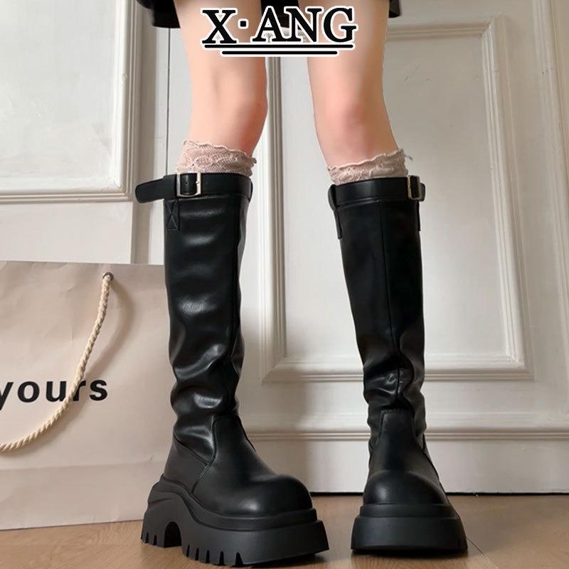 Cowhide Small Man Thick-soled Heightening Spice Girl Style Knight Boots Thick Heel But Knee-high Boots Long Boots Western Cowboy Boots