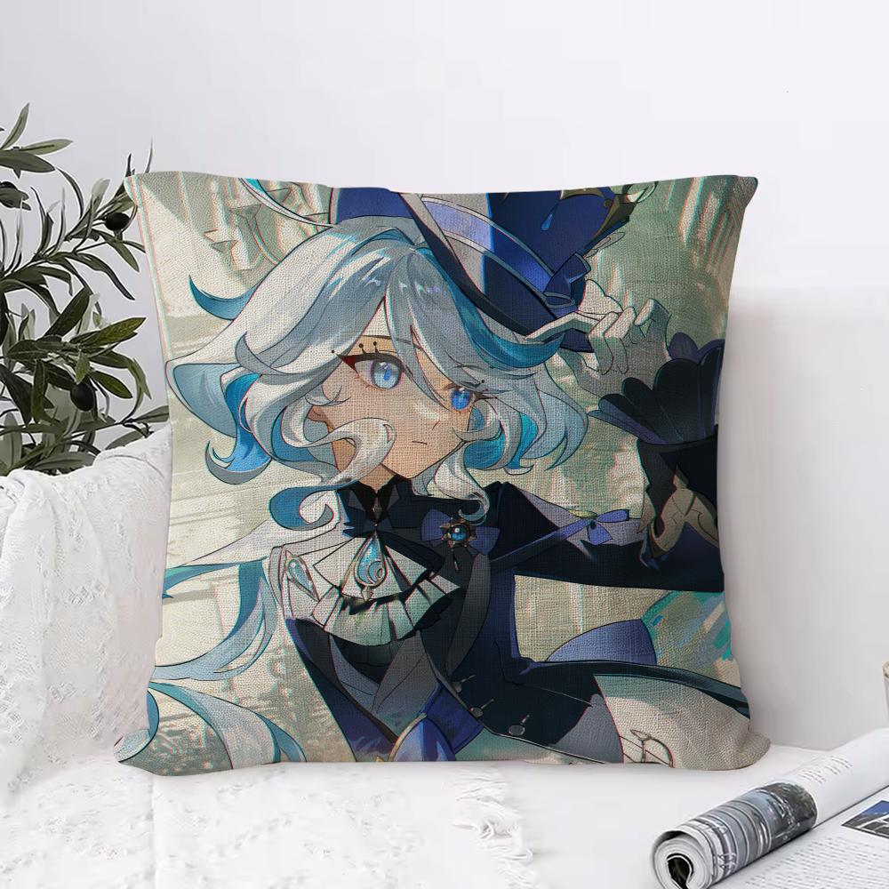 Genshin Impact Furina Cushion Cover Eco Linen Pillow Case DoubleSided Print Breathable Durable Zipper Home Decor Gift
