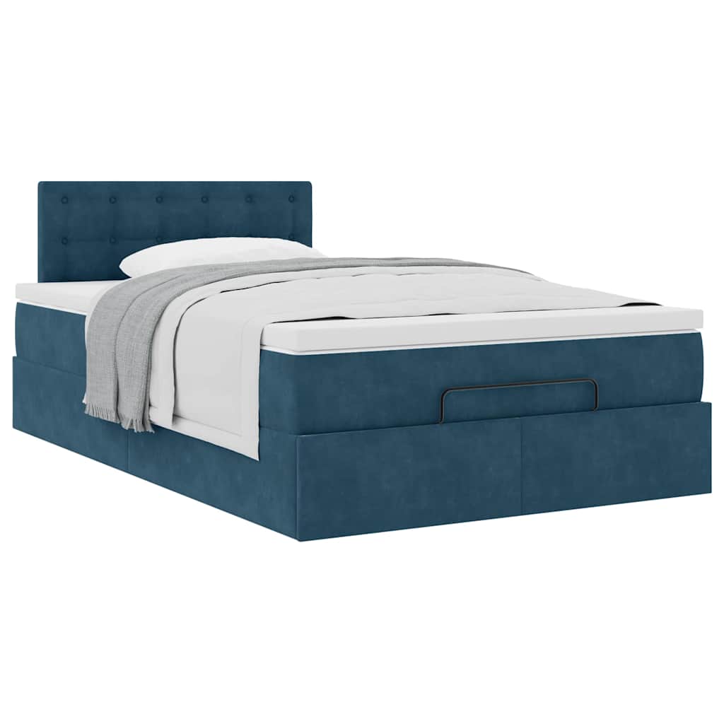 Ottoman Bed with Mattress Dark Blue 120x190 Cm Velvet