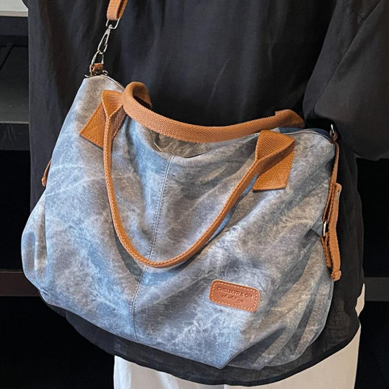 Large capacity retro tote bag 2025 new simple and fashionable women's shoulder messenger bag casual girl bag tide
