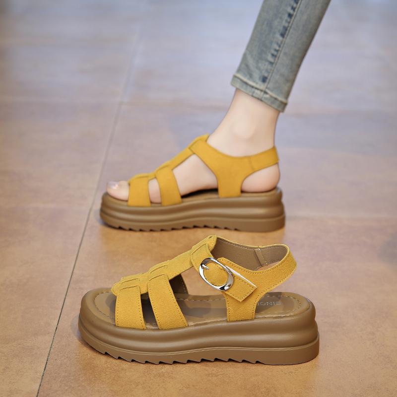 

Женские римские сандалии на толстой подошве на платформе, повседневные, для девушек, увеличивающие рост, летние туфли с открытым носком, большие размеры EU:39 жёлтый