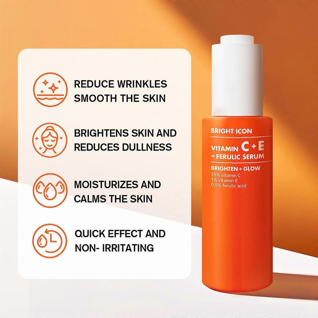 1-5x geeignet für SKIN Bright Icon Vitamin C + E + Ferulasäure Serum, Aufhellendes & Beruhigendes Gesichtsserum, Hilft, den Hautton auszugleichen, Vegan & Tierversuchsfrei