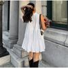 Elegant Ruffles Short A-line Dress Women Lace Up O-neck Sleeveless Vacation Dresses  Lady White Party Dress
