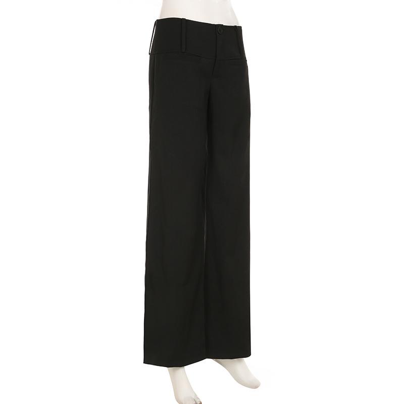 Europeiska & Amerikanska Minimalistiska Svarta Smickrande Lågmidjade Raka Ben Vardagsbyxor