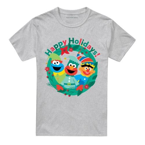 Sesame Street Unisex Adult Happy Holidays Elf Christmas T-Shirt