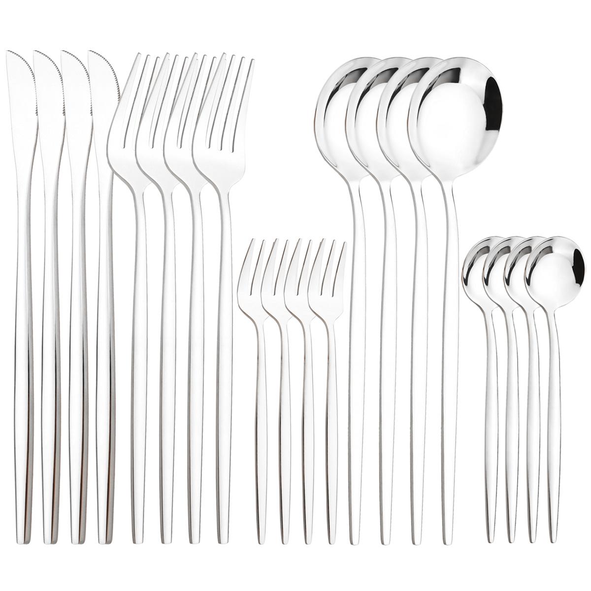 

Зеркальный набор столовой посуды, 20 шт., нож, вилка для торта, кофейная чайная ложка, столовые приборы, столовые приборы из белого золота, столовые приборы из нержавеющей стали, столовые приборы в стиле вестерн Kiechen, серебро серебряный