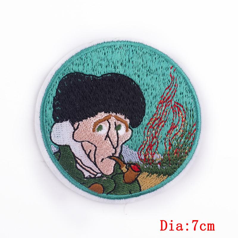 Van Gogh's Art Applique Iron On Patches On Clothes Cartoon Waves Starry Sky Embroidered Patches For Clothing Decorate Stickers