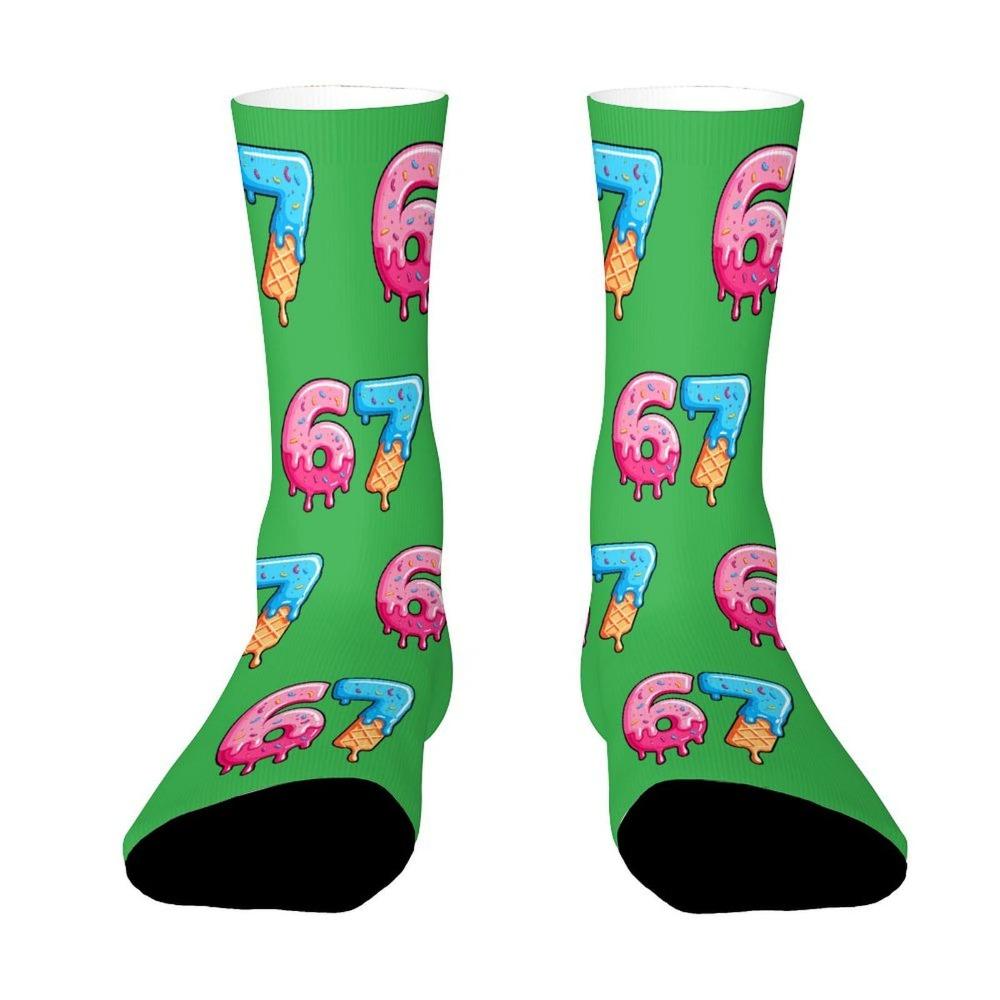 Warm 67 Meme Crew Long Socks Cartoon Creativity Stockings 67 Meme Ice Cream Socks For Men Women