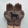 Black Horse Print Gloves Warm Ribbed Knitted Gloves Funny Horse Winter Gloves Gift for Men Women Driving Daily Errands Use