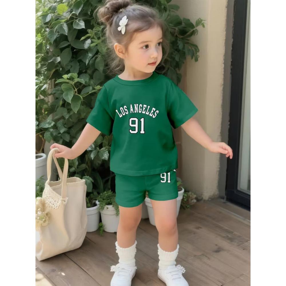 Summer New Young Girl Sets Number 23 Print Crew Neck Short Sleeved Cute T-Shirt Shorts Women's Casual 3D Print T-shirt Tops Tee