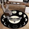Crystal Velvet Carpet Crystal Velvet Gothic Bohemian Round Mat - 3D Horror Skull Moth & Moon Phase Design Black Mat with