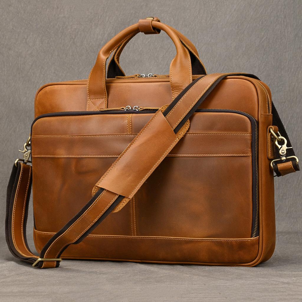 Retro Laptop Briefcase Bag Genuine Leather Handbags Casual 15.6" Business Bag Daily Working Tote Bags Men Male Bag for Documents