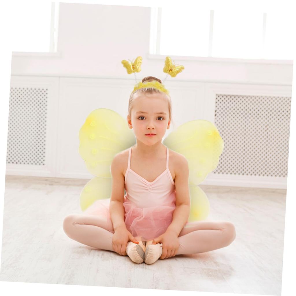 OATIPHO Fairy Wings Skirt Tutu Set for Performance Cosplay Costume for and Stage Yellow Girls, Dress, Parties, School, Performances,