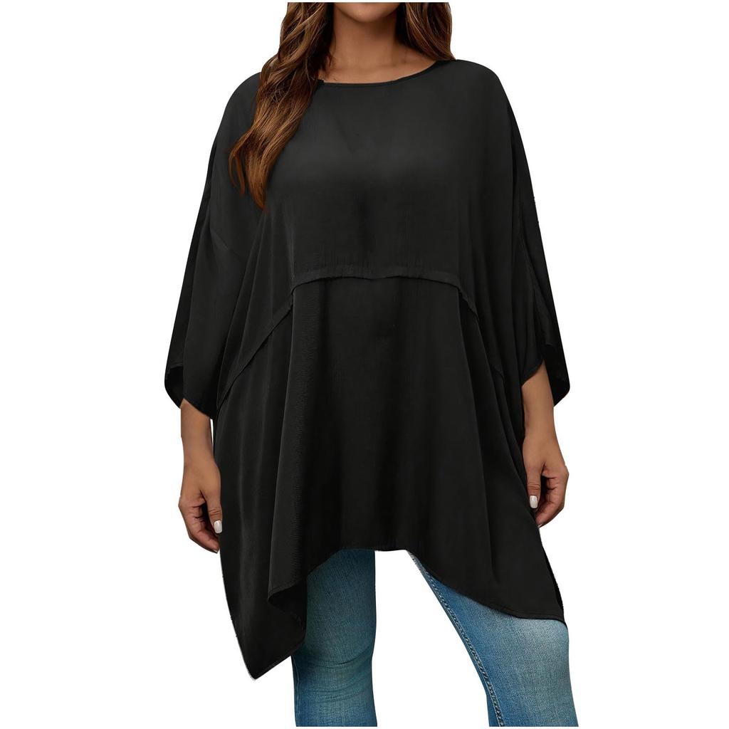 Women's Fashion Plus Size Loose,Fit Round Neck T,Shirt Color Top