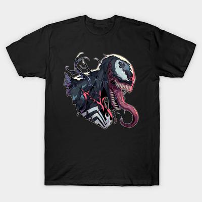 Asian Size Men Black Print T-shirt Venom No-Cut Heat Transfer Print Cotton Tshirt