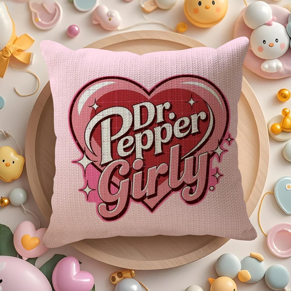 Cherry Drink D-Dr-P-Pepper Cushion Cover Summer Coolness Linen Fabric Double-Sided Printing Pillow Case Sofa Home Decor Gift