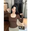 Sultry U-Neck Long-Sleeve T-Shirt for Women - Autumn/Winter Base Layer