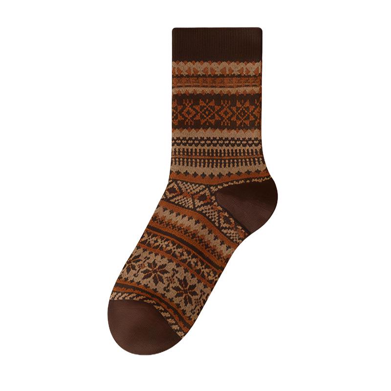 Herrensocken im Ethno-Stil, mittelhoch, doppelt gestrickt - Antibakteriell, Retro für Herbst/Winter