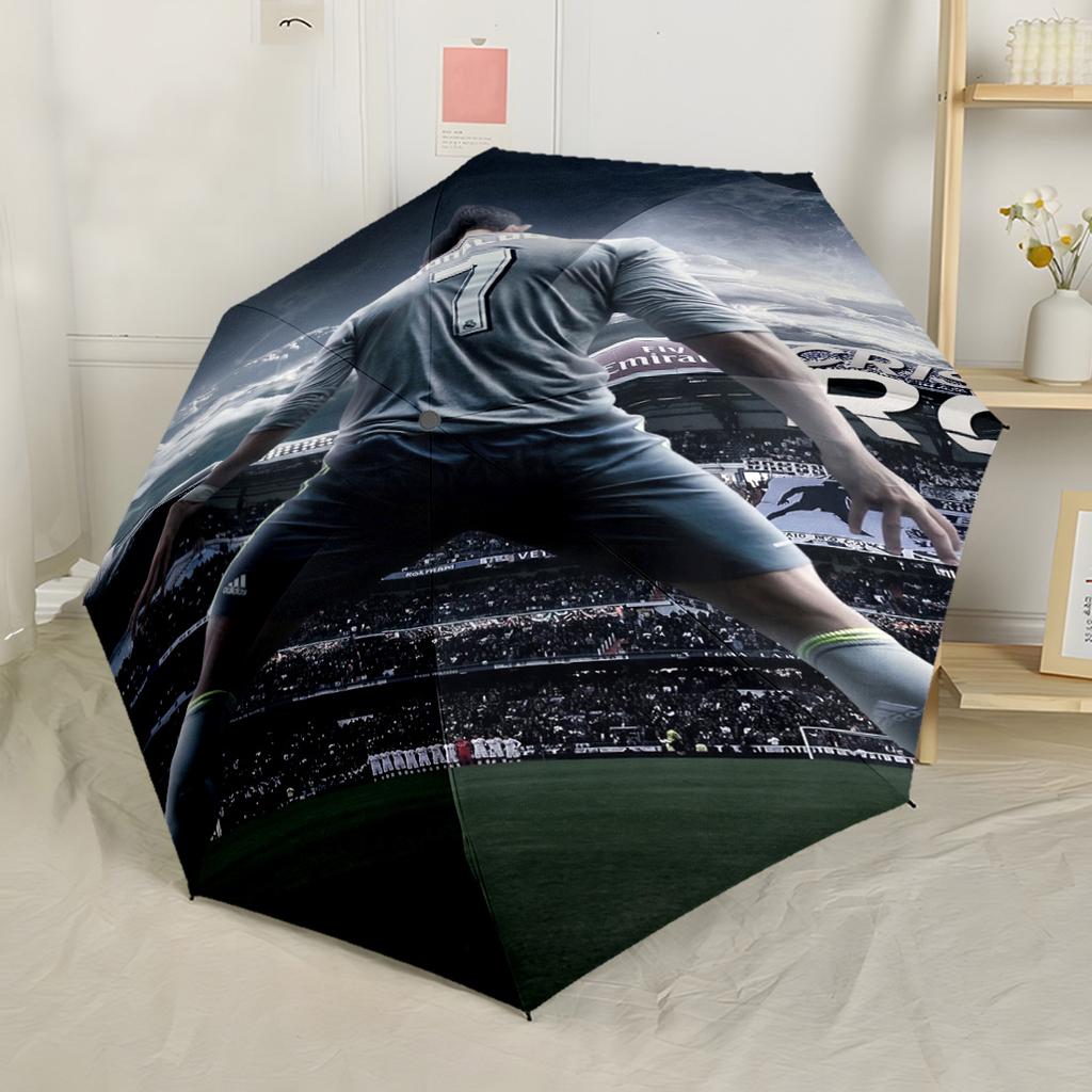 Football Player Action Portable Automatic Umbrella Compact 8-Rib Design Durable Plastic & Iron Travel Essential Elegant Umbrella