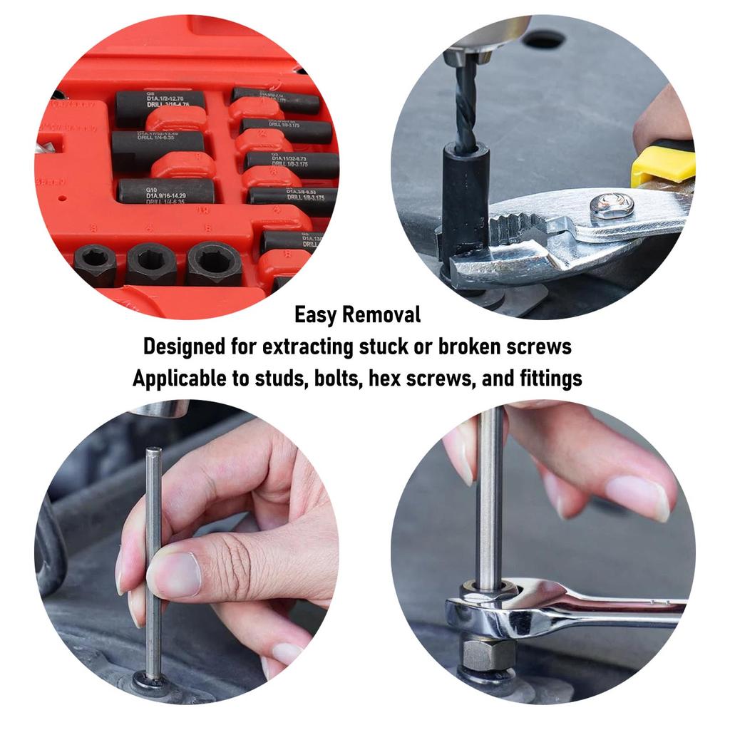 High Hardness Steel Easy Out Broken Bolt Extractor Kit Screw Extractor Set with Storage Case Damaged Screw Extractor Set