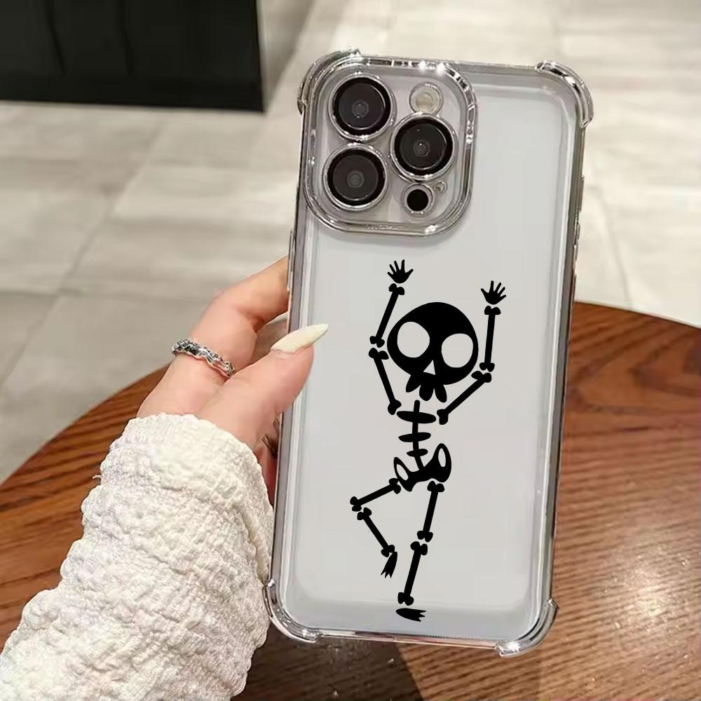 Black Skull Cute Phone Case for iPhone 17E 11 13 15 16 17 Pro Max 14 Plus 17Air 16E 13 Pro 12 17Pro Soft Shockproof Clear Cover