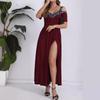 Women's Short Sleeve Sexy Suspender Slit Long Dress