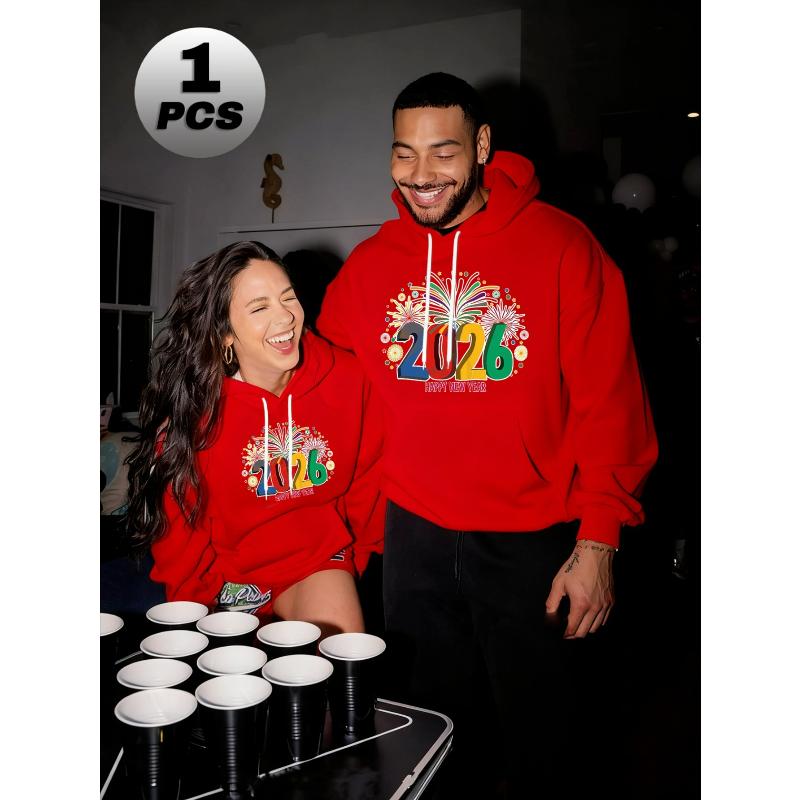 Couple s 2026 Polyester Hooded Sweatshirt Elastic Cuff Breathable XXL красный