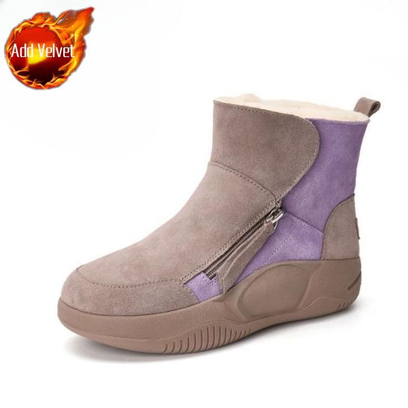 Winter Round Toe Platform Booties Fleece-lined Woman Shoes Y2k Comfortable and Elegant Footwear Sale Padded Snow Boots for Women