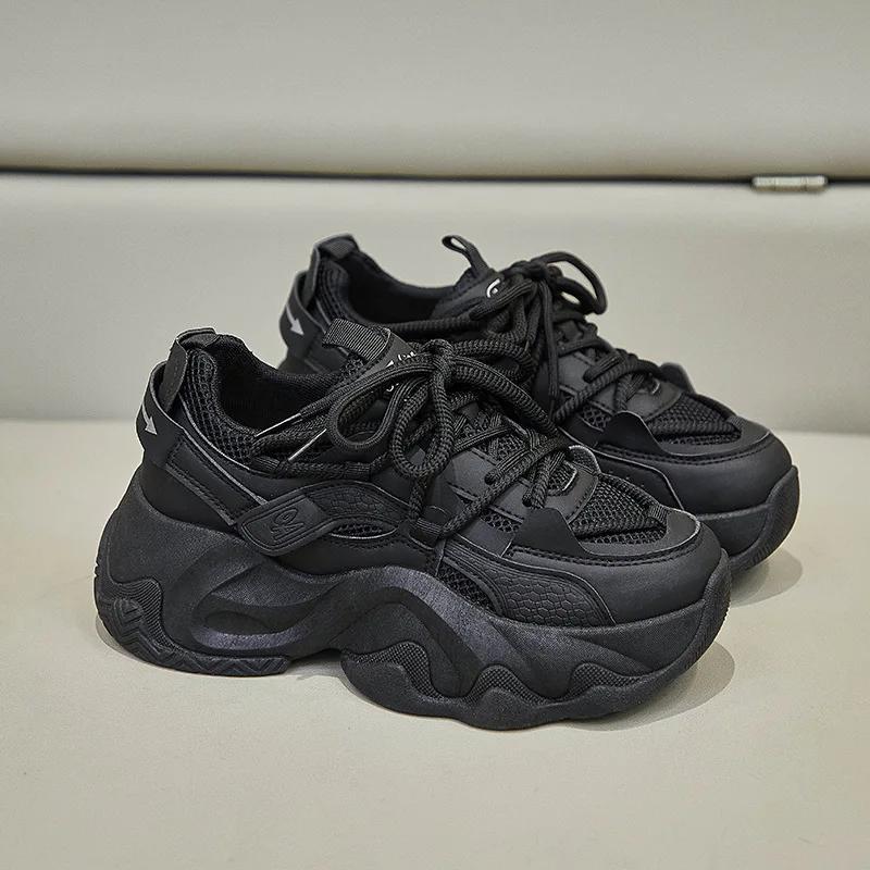 Fashion Women's Platform Sneakers New Spring Autumn Casual Chunky Women Vulcanized Shoes Beige Black Lace Up Sport Tennis Zapatillas