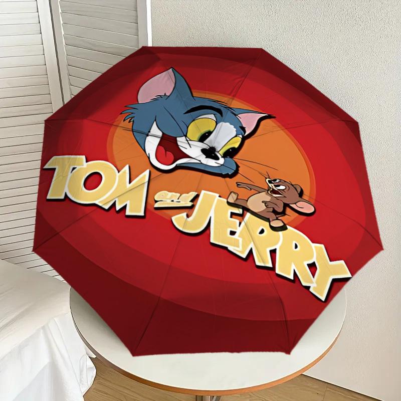 1PC Warner Tom Jerry Automatic Open/Close Umbrella with Windproof, 30-Rib Sturdy Canopy, Durable Ribs1247A
