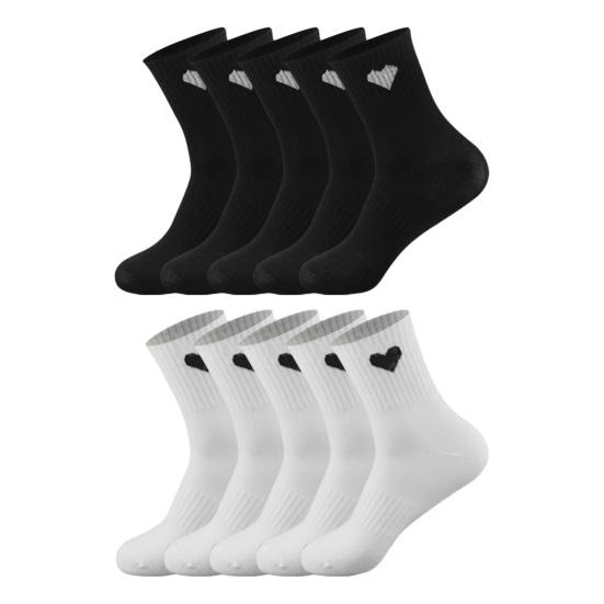 5 Pairs Men Love Heart Socks Casual Ribbed Crew Socks with Black White Hearts Breathable Sweat-Absorbent Athletic Socks for Sports Running