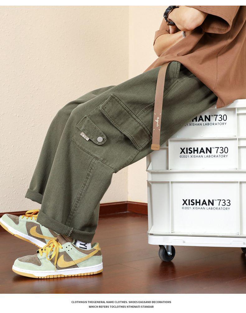 Men's Loose Straight Overalls, Spring/Autumn 2023, Wide-Leg Japanese Casual Trousers